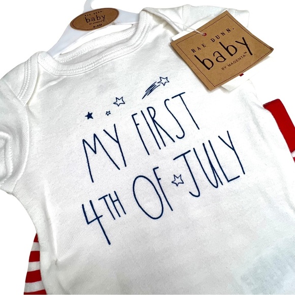 Rae Dunn New Baby Onesie Set MY FIRST 4th OF JULY Red White Blue 3 to 6 Months - Picture 3 of 17